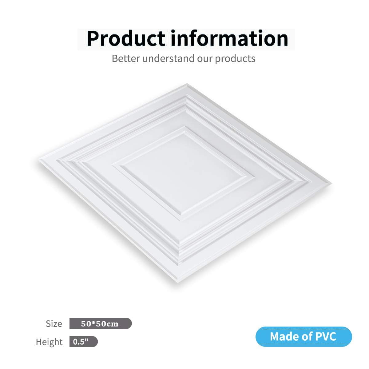 Paneles PVC para Pared y Techos, azulejos de pared texturizados, panel de pared 3d, 10 piezas, 50 x 50 cm, panel de techo de PVC blanco, impermeable, lavable y resistente al fuego(Color:C)