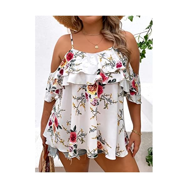 MakeMeChic-Womens-Plus-Size-Floral-Print-Cold-Shoulder-Ruffle-Layered-Short-Sleeve-Summer-Blouse-Top-White-1XL MakeMeChic Women's Plus Size Floral Print Cold Shoulder Ruffle Layered Short Sleeve Summer Blouse Top White 1XL