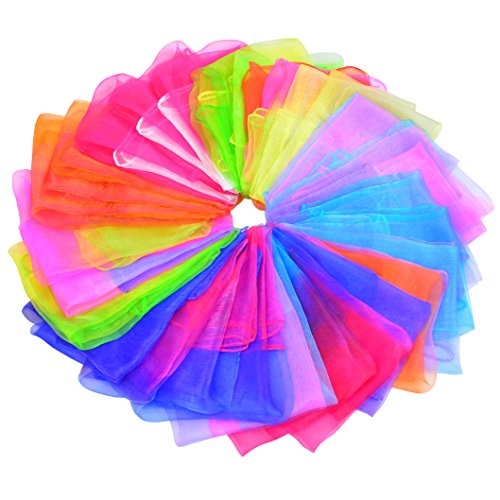 Wobe 30pcs Dance Scarves Square Juggling Scarf Magic Scarves, Magic Tricks Performance Props Accessories Movement Scarves Rhythm Band Scarf 24 by 24 Inches Random Gradient Colors Handkerchief