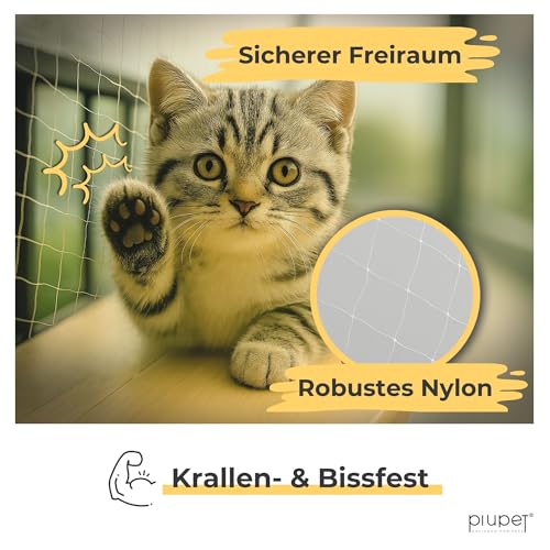 PiuPet® Katzennetz für Balkon I 8x3m I transparent I inklusive Montagematerial I Katzennetz | Katzenschutz Fenster I Katzen Balkonnetz I Ideal für uneingeschränkte Sicht