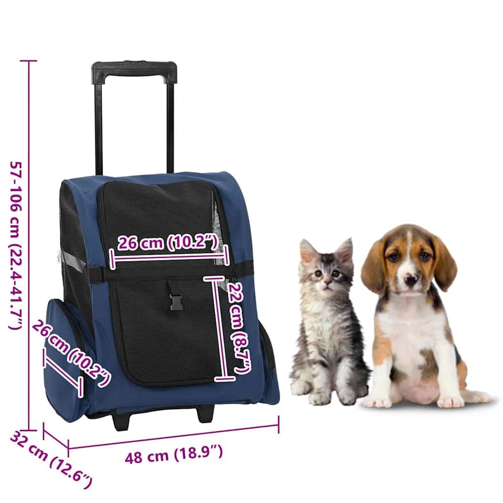 vidaXL Carrito para Mascotas 3 en 1, diseño Azul, 48 x 32 x (57-106) cm, Tela Oxford