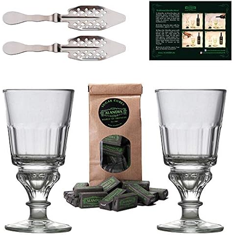 ALANDIA Original Absinthe Accessory Set | 2x Absinthe Glasses | 2x Absinthe Spoons | 1x Absinthe Sugar Cubes Cover
