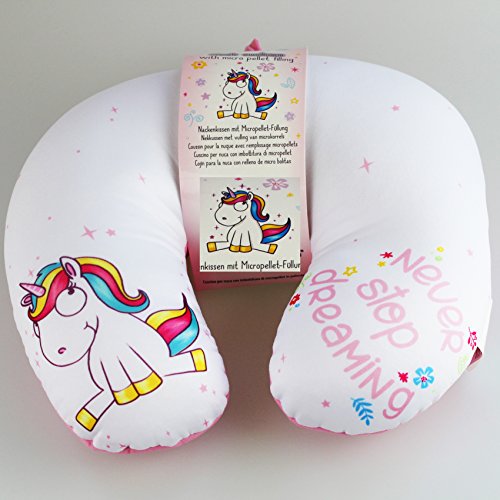 Preisvergleich Produktbild Kamaca Nackenhörnchen Nackenstütze mit hautsympathischem Bezug (Ökotex Standard) universell einsetzbar stützend und praktisch für Reise (Model E : Einhorn rosa sitzend)
