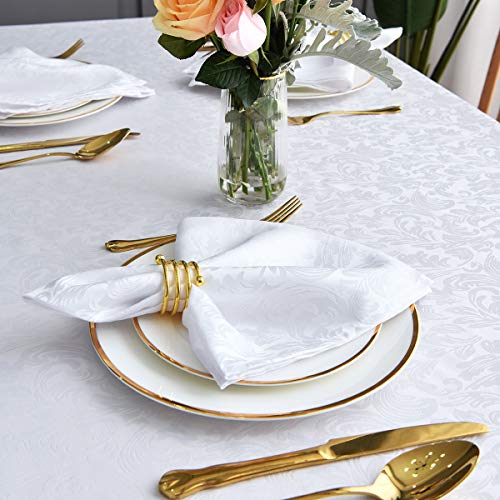 maxmill Jacquard Table Cloth Damask Pattern Solid Washable Polyester for Family Holiday Dinners Weddings Parties and Banquets 20 x 20 Inch Set of 4 Pieces with Hemmed Edges White