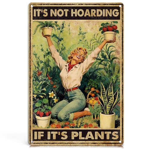 ALREAR Funny Garden Signs Decorative Outdoor - It's Not Hoarding If It's Plants - Vintage Metal Gardening Wall Decor for Home Garden Greenhouse Plant Lovers Gifts for Women Mom, 12x8 Inch