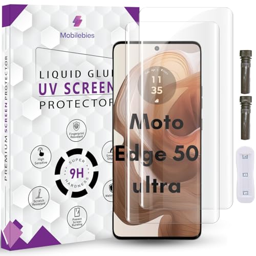 Image of Advanced HD+ UV Tempered Glass Screen Protector For Moto Edge 50 Ultra 5G (6.7 Inch, Pack of 2) Full Adhesive UV Curved Screen Guard, Case Friendly with installation kit