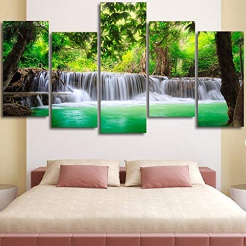 5 Panel Canvas Wall Art Green Tropical Forest Waterfall Canvas 5 Paintings 100×55 Cm Pictures Printing Poster Canvas Prints Wall Decor For Bedroom Living Room Bathroom Office -7E8Z/P7D 5 Panel Canvas Wall Art Green Tropical Forest Waterfall Canvas 5 Paintings 100×55 Cm Pictures Printing Poster Canvas Prints Wall Decor For Bedroom Living Room Bathroom Office -7E8Z/P7D