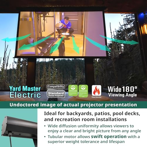 Image of Elite Screens Yard Master Electric 165 inch Outdoor Motorized Projector Screen with RF Remote, IP33 Rain Protection, 4K /8K Ultra HD HDR Ready Backyard Patio Movie Screen - OMS165H-ELECTRIC