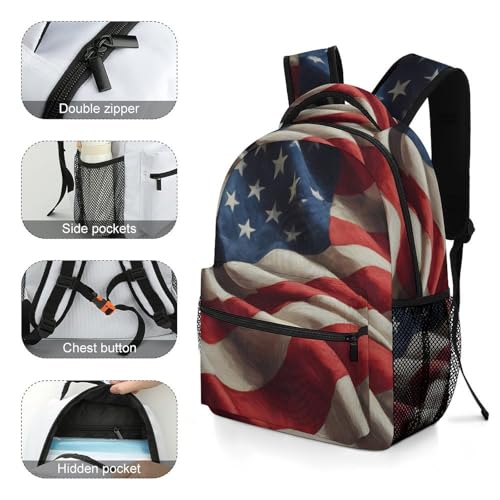 United States Flag Stacked Wavy Unisex Backpack Casual Daypacks Lightweight Shoulders Bag for Camping Hiking Travel4
