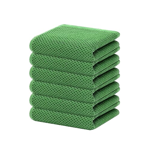 Image of Homaxy 100% Cotton Waffle Weave Kitchen Dish Towels, Ultra Soft Absorbent Quick Drying Cleaning Towel, 13 x 28 Inches, 6-Pack, Grass Green