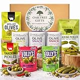 Olives & Snacking Pickles Variety Pack - 8 Premium Healthy Snacks for Adults Savoury Snacks with Ollys Olives & Serious Pig Snacking Pickles | Briny Snack Selection Box | No Oil No Mess Olive Gift Set