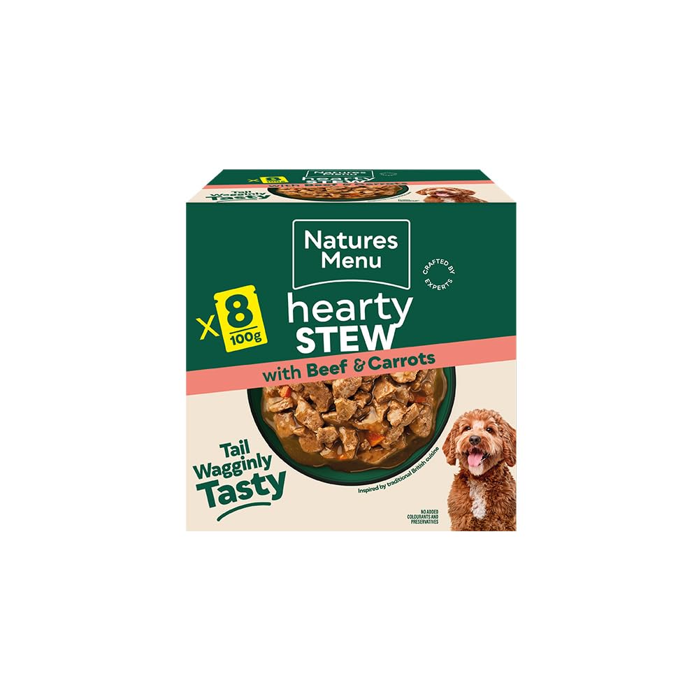 Natures Menu Hearty Stews - Chunks in Gravy Wet food Pouches for Adult Dogs with Beef & Carrots - 8 x 100g
