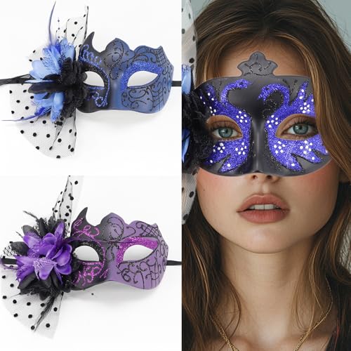 Feathered Masquerade Halloween Party Eye Flower Decoration Masquerade Half Face For Women Cosplay – Image 3