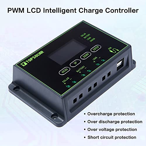 Topsolar Solar Panel Kit 20W 12V Monocrystalline With 10A Solar Charge Controller + Extension Cable With Battery Clips O-Ring Terminal For Rv Marine Boat Off Grid System #TOP4