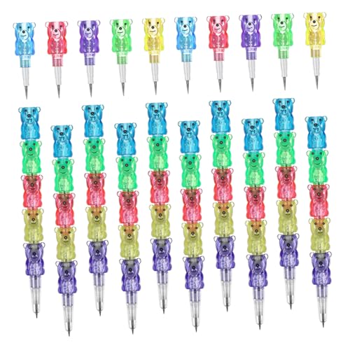 MINAOLULUS 15個 学生文具節小熊造型積み木鉛筆 用楽しい動物デザイン 誕生日パーティー 書きやすく折れにくい滑らかな芯