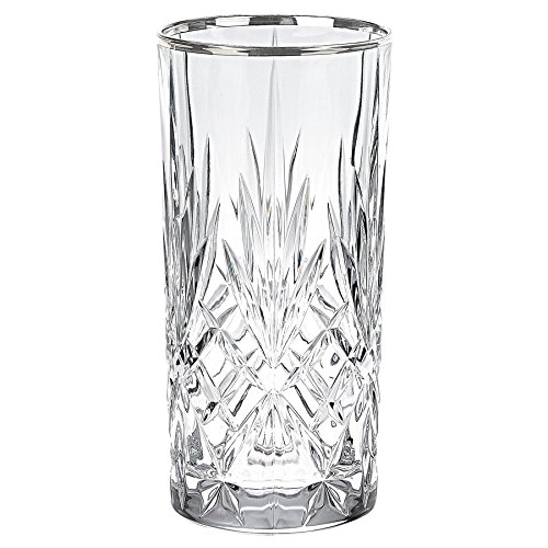 Lorren Home Trends Dynasty Collection Crystal Water, Beverage or Ice Tea Glass with Silver Band, Set of 6