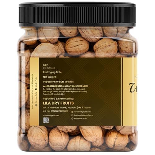 Image of LILA DRY FRUITS Walnuts 500 Grams In-Shell | Premium Whole & Natural Walnut | Akrot Giri Rich in Iron and Protein | Akhrot Nuts Ideal for Breakfast, Snacking | Dry Fruits Perfect for Gifting
