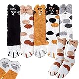 [INEOUT] 靴下 ソックス レディース くるぶし 猫 ねこ 猫足 肉球 5足 セット | ふわふわ もこもこ 冷え 対策 暖かい22-25cm (茶×白 | 三毛猫 | 茶ぶち | 黒×白ソックス | ブラック×グレー しましま) 2009scs0