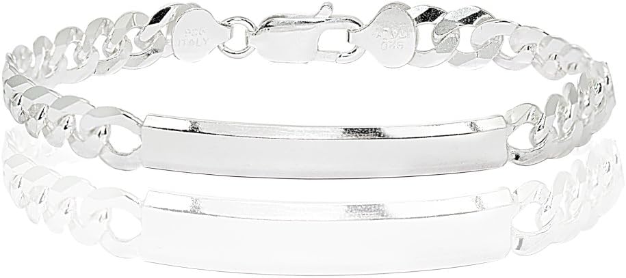 Sterling Silver 7mm Cuban Curb ID Bracelet, 8.5 for Men Women