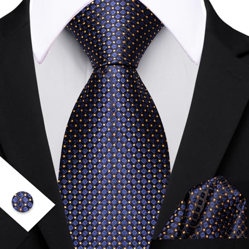 Image of YOHOWA Men Plaid /Striped Ties Set Silk Business Wedding Formal Fashion Necktie and Pocket Square Cufflinks Set