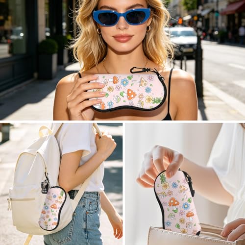 Image of Sunglasses Soft Case, Cute Ultra Light Portable Neoprene Zipper Eyeglass Glasses Case with Belt Clip for Men Women
