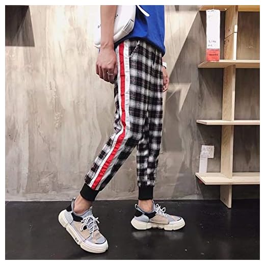 YJDMJJ Harem Cargobyxor man träningsbyxor rutiga byxor herr bomull streetwear träningsbyxor män koreanska retro joggare casual pläd lapptäcke byxor män hipster joggingbyxor