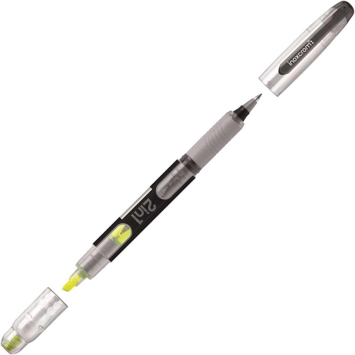 Inoxcrom Office Free Ink Grip 0.5mm 2-in-1 Liquid Ink Fine Line Rollerball Pen and Highlighter - Blue (Pack of 12)