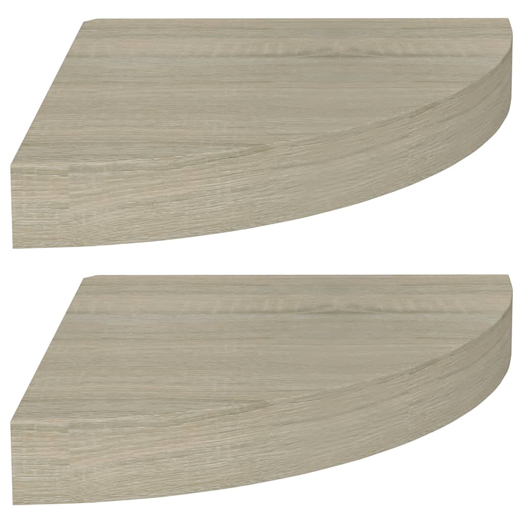 Eck-Schweberegal 2 STK. Eichen-Optik 25x25x3,8 cm MDF Wabenplatten-Design Metall Wandhalterung Unsichtbares Befestigungssystem Stabile Aufbewahrung für Bücher Dekoartikel