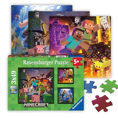 Image of Ravensburger - Minecraft Biomes - 49 Piece Jigsaw Puzzle 3-Pack Set - Pixelated Forests, Oceans & More - Bright, Stunning Imagery - Premium Quality - Ideal Gift - Screen-Free Fun - Children Age 5+