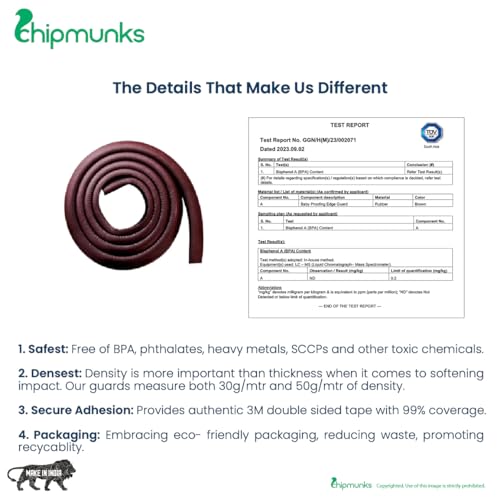 Image of Chipmunks Baby Proofing Edge Guard for Kids Safety, Good Quality, Minimal Wrinkle, Zero Damage to Furniture Upon Installation, Made in India Rubber Edge (60g /mt Dense, 2mts, L- Shape, Brown)