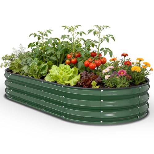 Pattiumo Galvanized Raised Garden Bed 6x3x1 FT, Oval Metal Raised Garden Bed Outdoor Planter Box with Open Bottom, Rust-Resistant Steel Garden Bed for Vegetables Herbs Flowers, Easy Assembly