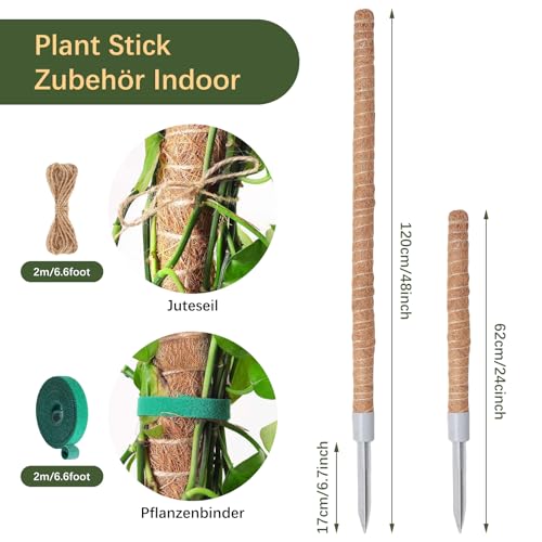 Pflanzstab Monstera Rankhilfe Moosstab - 2pcs 62cm&120cm Biegbar Plant Support Rankhilfe Zimmerpflanzen Moss Pole Kokosstab Monstera Stab Pflanzenstab Für Pflanzen Efeutute Pflanze Plant Flower Stick