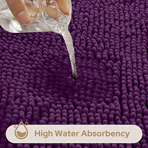 Homeideas 3 Pieces Bathroom Rugs Set Ultra Soft Non Slip And Absorbent Chenille Bath Rug, Dark Purple Bathroom Rugs Plush Bath Mats For Tub, Shower, Bathroom #TOP5