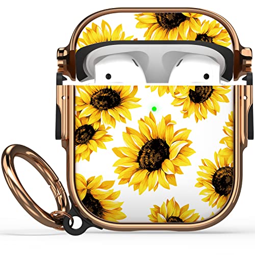 Image of Maxjoy for AirPods Case with Lock, Flower AirPod Case Lock Hard Protective Cute AirPods 2 Cover for Women Men with Keychain for AirPod 2nd 1st Generation Cover 2&1, Sunflower