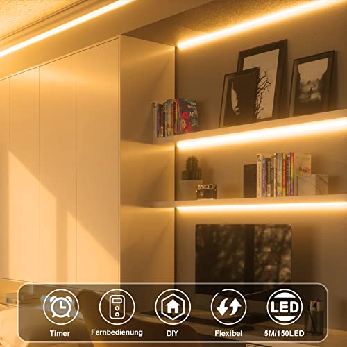 Bande de batterie LED 5 m - 150 LED - Autocollant - 8 modes - Avec télécommande - Intensité variable - Durable - Pour plafond, armoire, miroir, cuisine, escaliers, mur de la télévision