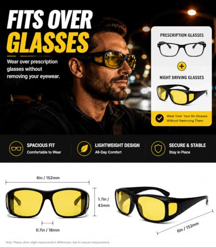 Image of Polarized Night Driving Glasses, Fit Over Glasses for Men & Women