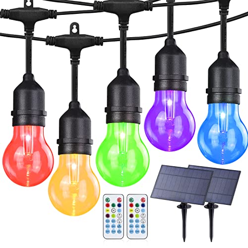 Ipstank Solar Outdoor Rgb String Lights, 96Ft Dimmable Patio String Lights With Shatterproof Edison Bulbs, Remote, Commercial Solar String Lights For Cafe,Yard, Party #TOP6