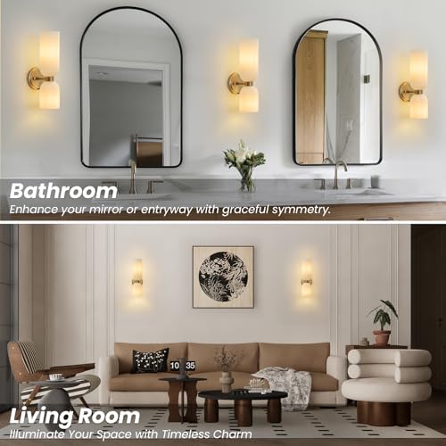 Mid Century Bathroom Wall Sconce: Modern Indoor Milk Glass Vanity Sconces by BlesULuk - Used condition - Image 8