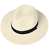accsa Sombrero de Paja para Mujer Ajustable Sombrero de Panamá para Playa Sombrero Fedora de Verano con ala Ancha Plegable Sombreros para el Sol Anti-UV para Viajes al Jardín