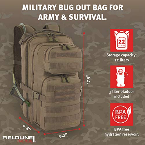 Fieldline Tactical Surge Hydration Pack With 2-Liter Reservoir, 22.2-Liter Storage, Coyote #TOP2