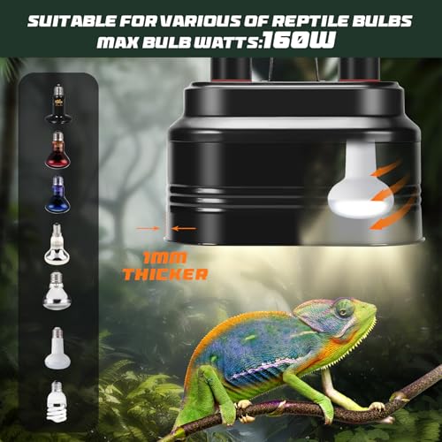 Mecesor MECESOR6320 Dual Reptile Light Fixture With Thermostat Switch And Independent Switch, Deep Dome Reptile Heat Lamp Fixture Optical Reflector Lampshade thumb #6