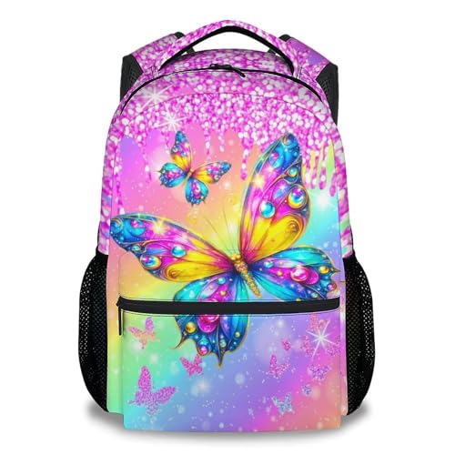 CuziBloom Girls Butterfly Backpack for Kids Bookbag - Toddler School Bag with Padded Shoulder Straps for Daughter Primary Elementary (17 Inch)