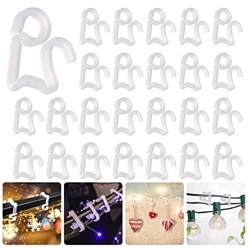 TOPPLAYER Crochet de Lumière de Noël, 120 Pièces Crochets de Gouttière Plastique Noël, Clips de Lumière de Noël, Gouttière pour Guirlande Lumineuse Attache Gouttière pour Décorations de Noël Cover