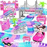 Tracks Car Toys Set for 3 4 5 6 Year Old Girls Kids,201 PCS Rock Music Theme Flexible Tracks Car Princess Toys Pink Doll Racing Car for Girls 3-5 Toddler Girl Toys Age 3-6 Birthday Easter Gifts