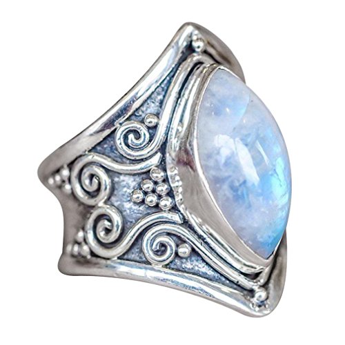 WYTong Clearance, 1PC Retro Moonstone Boho Ring Jewelry Silver Natural Gemstone Marquise Personalized Ring (Sliver, 9)