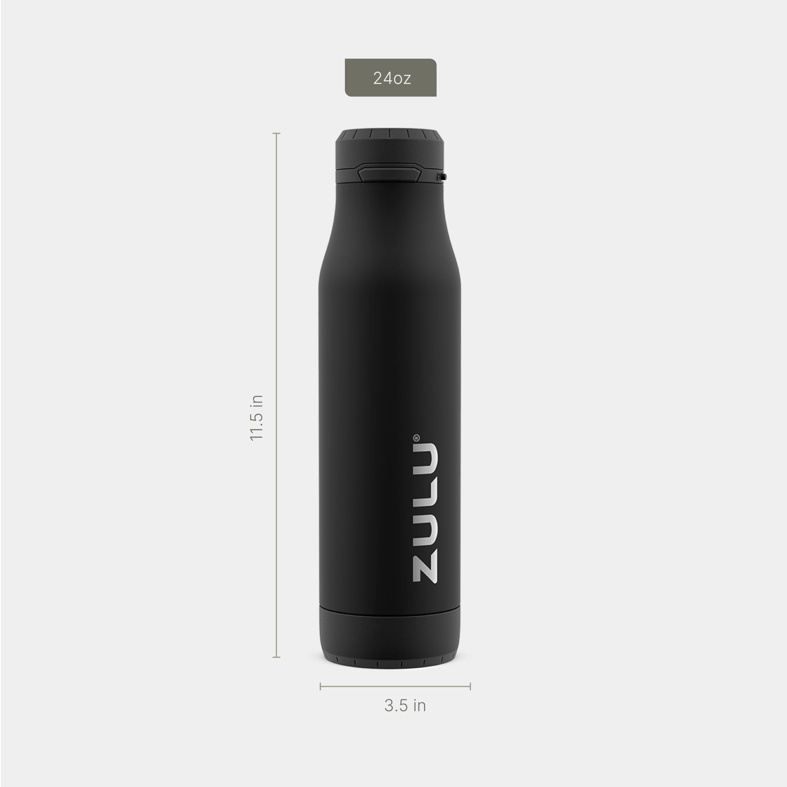 ZULU Ace - Botella de agua de acero inoxidable aislada al vacío de 24 onzas con boquilla para beber, tapa de bloqueo a prueba de fugas y base extraíble, botella reutilizable para ciclismo, deportes