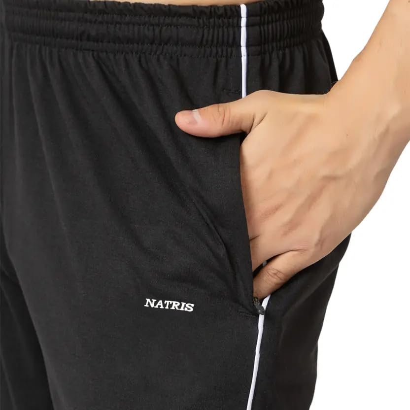 Image of Men's Track Pants with Side Zip Pockets - Regular Fit Sports Joggers for Gym, Running & Casual Wear - Mens Lower
