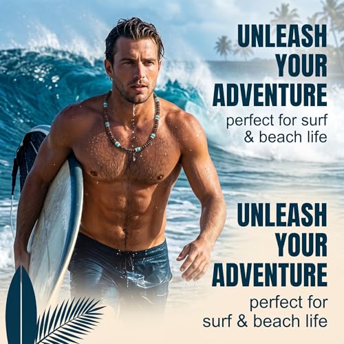 XENQITO 1 Pcs Bijoux Homme, Collier Surfeur Homme, Collier Perle Hommes, Collier Perle Hommes, Surfer Collier Avec Des Perles De Noix De Coco Bijoux, Surfer Chaîne En Bois Perles Imperméable À L'Eau – vue 3