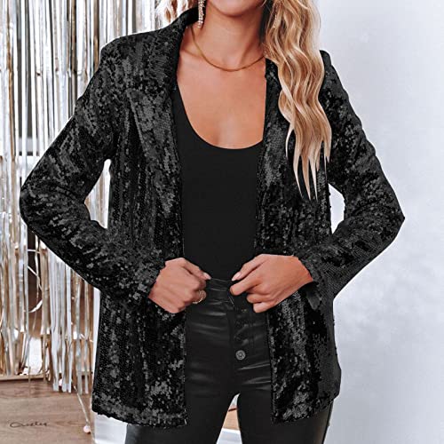2022 Vrouwen Pailletten Blazer Pailletten Jas Casual Lange Mouw Glitter Party Glanzende Revers Jas Rave Bovenkleding… - Image 4