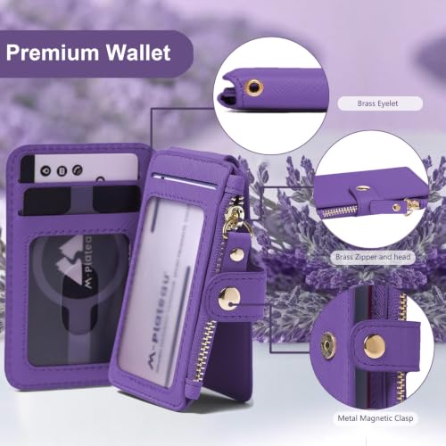 Image of M-Plateau RFID Blocking Slim Keychain Wallet for Women | PU Leather Keychain Pouch with ID Window & Zipper Pocket, Mini Credit Card Case for Daily Carry (Purplr)
